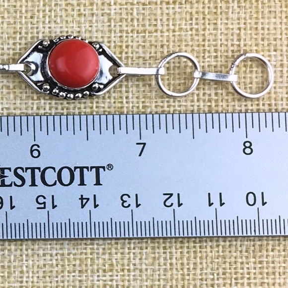 New Pink Dichroic Iridescent Triplet Opal & Coral Silver Overlay Bracelet - Picture 6 of 8